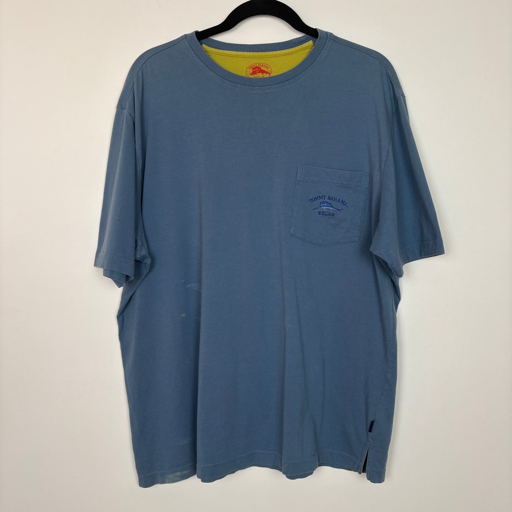 Tommy Bahama Relax Mens 100% Pima Cotton T Shirt Large Blue Pocket Logo Tropical